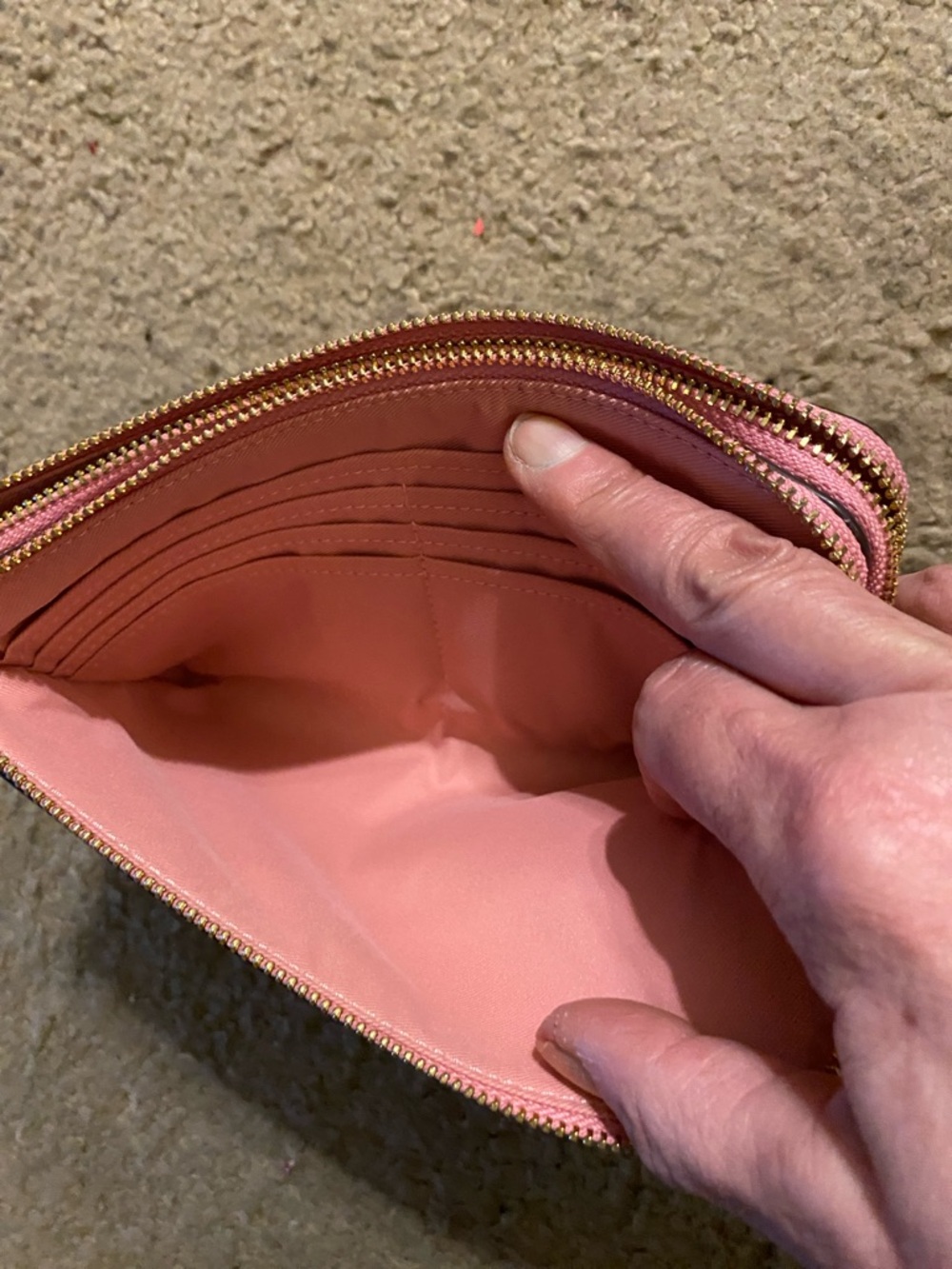 Coach Beige Signature Canvas Wristlet with Pink Trim - Picture 5 of 8